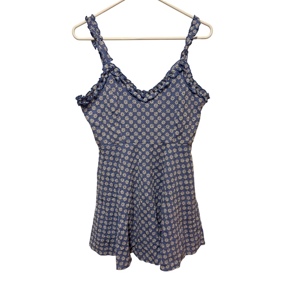 Altar'd State Blue Daisy Floral Ruffle Mini Dress Chambray 26BF149NYI Womens M